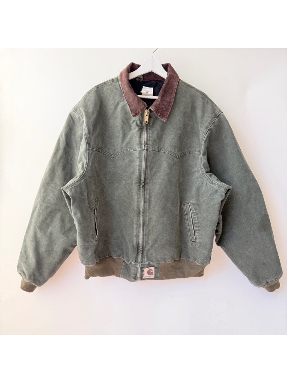 Vintage Carhartt J14 MOS Detroit Jacket Moss Green Corduroy Collar Faded 2XL